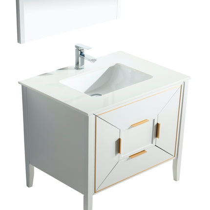 Kube Bath Vetro 36″ Gloss White Vanity W/ Quartz Counter Top Kube Bath