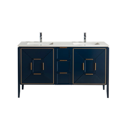 Kube Bath Vetro 60″ Gloss Blue Vanity W/ Quartz Counter Top Kube Bath