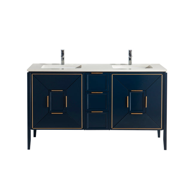 Kube Bath Vetro 60″ Gloss Blue Vanity W/ Quartz Counter Top Kube Bath