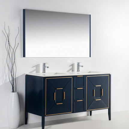 Kube Bath Vetro 60″ Gloss Blue Vanity W/ Quartz Counter Top Kube Bath