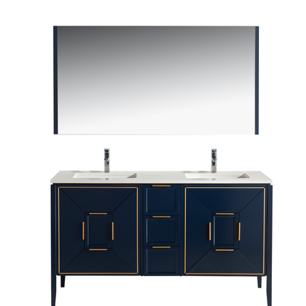 Kube Bath Vetro 60″ Gloss Blue Vanity W/ Quartz Counter Top Kube Bath