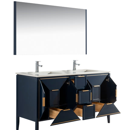 Kube Bath Vetro 60″ Gloss Blue Vanity W/ Quartz Counter Top Kube Bath