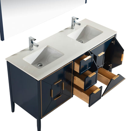 Kube Bath Vetro 60″ Gloss Blue Vanity W/ Quartz Counter Top Kube Bath