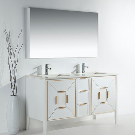 Kube Bath Vetro 60″ Gloss White Vanity W/ Quartz Counter Top Kube Bath