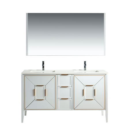 Kube Bath Vetro 60″ Gloss White Vanity W/ Quartz Counter Top Kube Bath