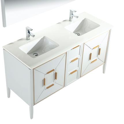 Kube Bath Vetro 60″ Gloss White Vanity W/ Quartz Counter Top Kube Bath