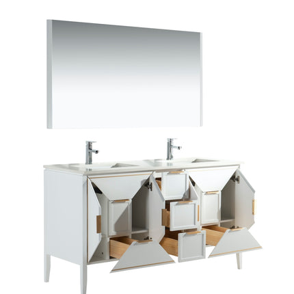 Kube Bath Vetro 60″ Gloss White Vanity W/ Quartz Counter Top Kube Bath