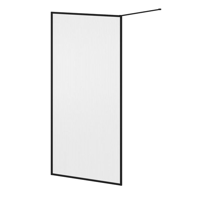 Kalia DUNE Framed Shower Shield 39'' x 79'' Matte Black Fluted Glass (Reversible) DR2077-160-006 - Plumbing Market