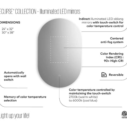 Kalia Eclipse 22 x 38 Inch Backlit LED Bathroom Mirror - Plumbing Market