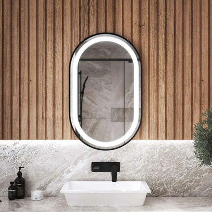 Kalia Effect 20 x 32 Inch LED Oval Shape Bathroom Mirror Black Frame - Plumbing Market