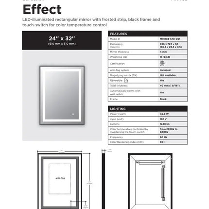 Kalia Effect 24 Inch LED Illuminated Rectangular Mirror With Frosted Strip - Plumbing Market