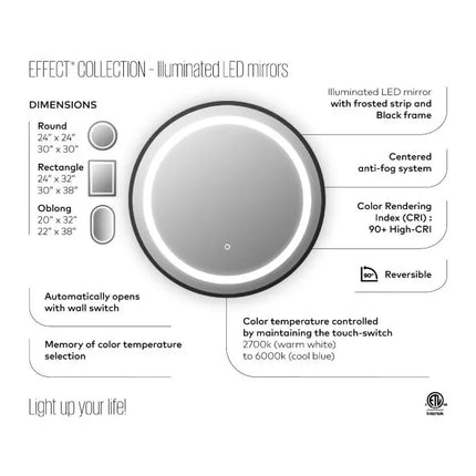 Kalia Effect 24 Inch LED Illuminated Rectangular Mirror With Frosted Strip - Plumbing Market