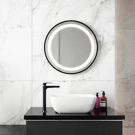 Kalia Effect 24 Inch LED Illuminated Round Mirror with Frosted Strip - Plumbing Market