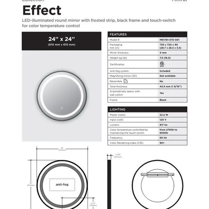 Kalia Effect 24 Inch LED Illuminated Round Mirror with Frosted Strip - Plumbing Market