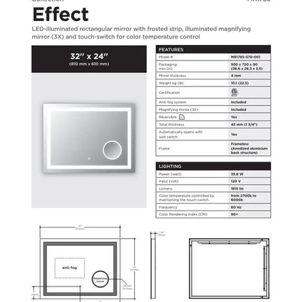 Kalia Effect 24 Inch LED Rectangular Mirror With Frosted Strip - Plumbing Market