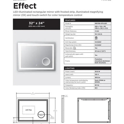 Kalia Effect 30 Inch LED Rectangular Mirror With Frosted Strip - Plumbing Market