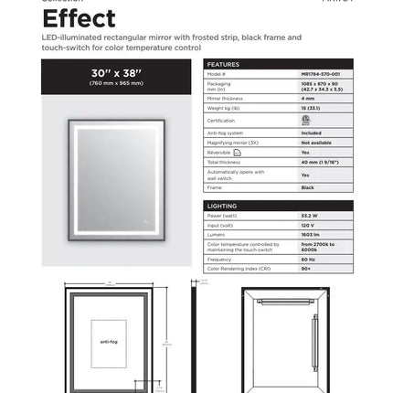 Kalia Effect 30 Inch LED Rectangular Mirror With Frosted Strip - Plumbing Market