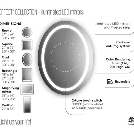 Kalia Effect Rectangular 30 Inch LED Mirror With Frosted Strip Inside - Plumbing Market