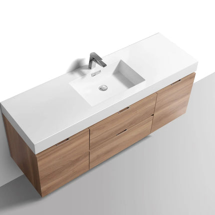 Kube Bath Bliss 60 Inch Honey Oak Wall Hung Bathroom Vanity - Plumbing Market