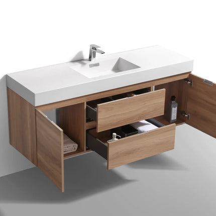 Kube Bath Bliss 60 Inch Honey Oak Wall Hung Bathroom Vanity - Plumbing Market