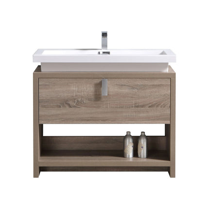 Kube Bath Levi 40″ Havana Oak Modern Bathroom Vanity W/ Cubby Hole Kube Bath