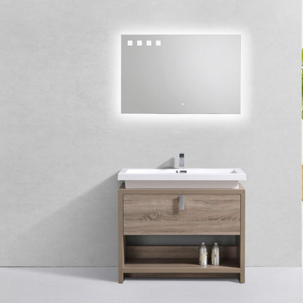 Kube Bath Levi 40″ Havana Oak Modern Bathroom Vanity W/ Cubby Hole Kube Bath