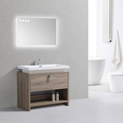 Kube Bath Levi 40″ Havana Oak Modern Bathroom Vanity W/ Cubby Hole Kube Bath