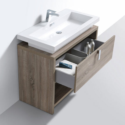 Kube Bath Levi 40″ Havana Oak Modern Bathroom Vanity W/ Cubby Hole Kube Bath