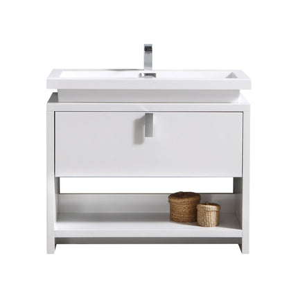 Kube Bath Levi 40″ High Gloss White Modern Bathroom Vanity W/ Cubby Hole Kube Bath