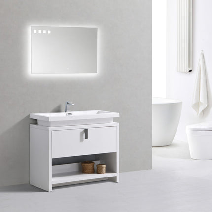 Kube Bath Levi 40″ High Gloss White Modern Bathroom Vanity W/ Cubby Hole Kube Bath