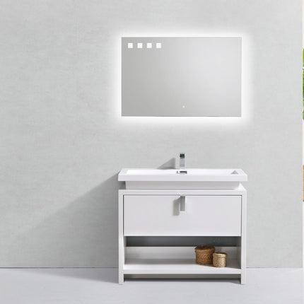 Kube Bath Levi 40″ High Gloss White Modern Bathroom Vanity W/ Cubby Hole Kube Bath