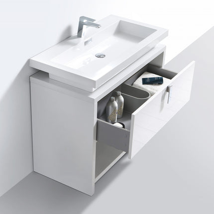 Kube Bath Levi 40″ High Gloss White Modern Bathroom Vanity W/ Cubby Hole Kube Bath