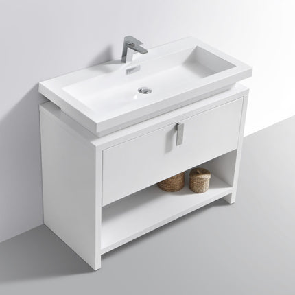 Kube Bath Levi 40″ High Gloss White Modern Bathroom Vanity W/ Cubby Hole Kube Bath