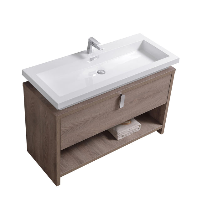 Kube Bath Levi 48″ Butternut Modern Bathroom Vanity W/ Cubby Hole Kube Bath