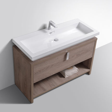 Kube Bath Levi 48″ Butternut Modern Bathroom Vanity W/ Cubby Hole Kube Bath