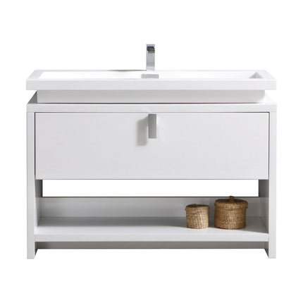 Kube Bath Levi 48″ High Gloss White Modern Bathroom Vanity W/ Cubby Hole Kube Bath