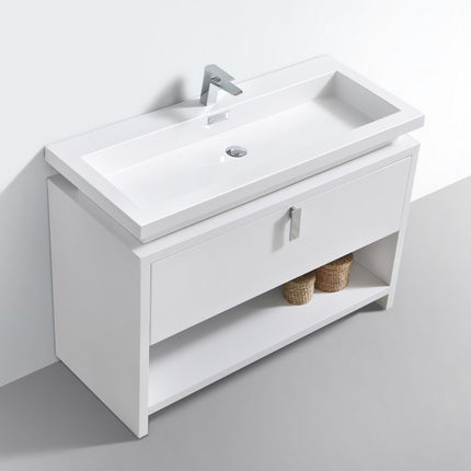 Kube Bath Levi 48″ High Gloss White Modern Bathroom Vanity W/ Cubby Hole Kube Bath