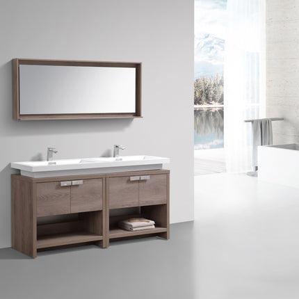 Kube Bath Levi 63″ Butternut Double Sink Modern Bathroom Vanity W/ Cubby Hole Kube Bath