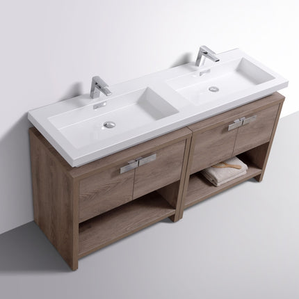 Kube Bath Levi 63″ Butternut Double Sink Modern Bathroom Vanity W/ Cubby Hole Kube Bath