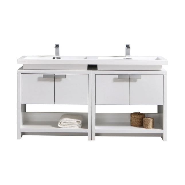 Kube Bath Levi 63″ High Gloss White Modern Bathroom Vanity W/ Cubby Hole Kube Bath