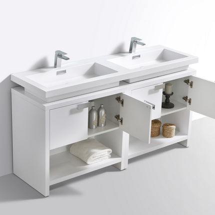 Kube Bath Levi 63″ High Gloss White Modern Bathroom Vanity W/ Cubby Hole Kube Bath