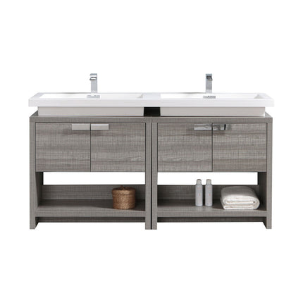 Kube Bath Levi 63″ Ash Gray Double Sink Modern Bathroom Vanity W/ Cubby Hole Kube Bath