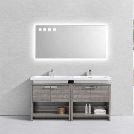 Kube Bath Levi 63″ Ash Gray Double Sink Modern Bathroom Vanity W/ Cubby Hole Kube Bath