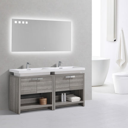 Kube Bath Levi 63″ Ash Gray Double Sink Modern Bathroom Vanity W/ Cubby Hole Kube Bath