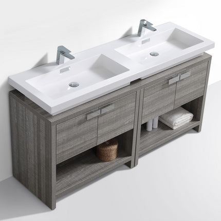 Kube Bath Levi 63″ Ash Gray Double Sink Modern Bathroom Vanity W/ Cubby Hole Kube Bath