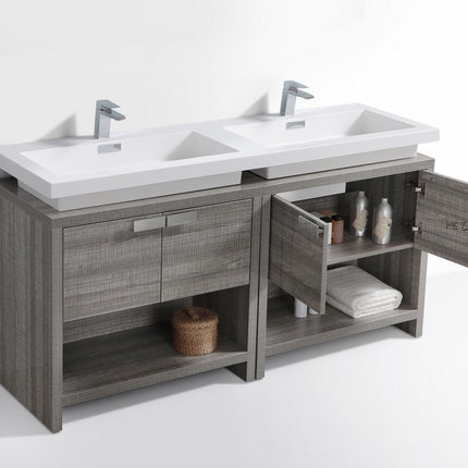 Kube Bath Levi 63″ Ash Gray Double Sink Modern Bathroom Vanity W/ Cubby Hole Kube Bath