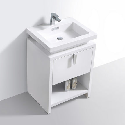 KubeBath Levi 24″ High Gloss White Modern Bathroom Vanity W/ Cubby Hole Kube Bath