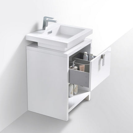 KubeBath Levi 24″ High Gloss White Modern Bathroom Vanity W/ Cubby Hole Kube Bath