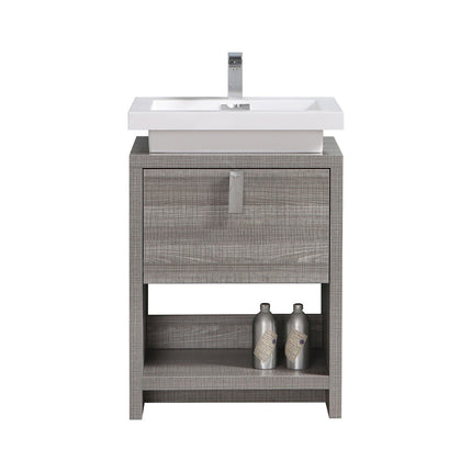 KubeBath Levi 24″ Ash Gray Modern Bathroom Vanity W/ Cubby Hole Kube Bath