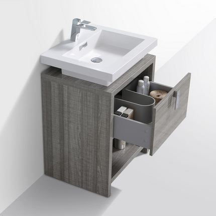 KubeBath Levi 24″ Ash Gray Modern Bathroom Vanity W/ Cubby Hole Kube Bath